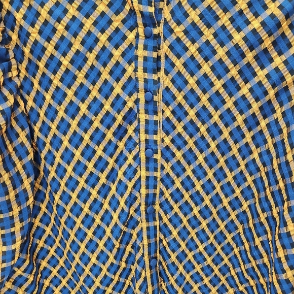 Eva Franco Anthropologie Plaid Button Down Blouse Womens 14 Orange Blue - Picture 6 of 13